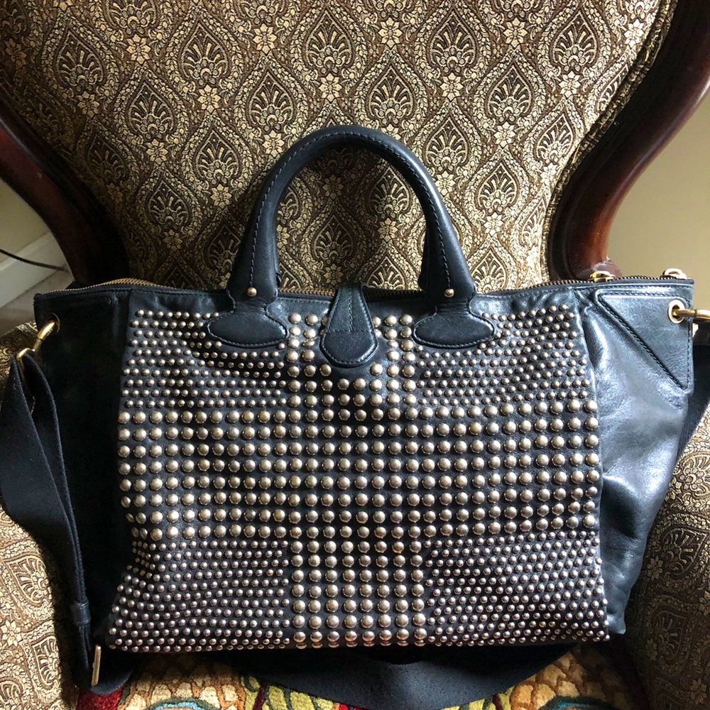 BALLY large black studded bag barely used